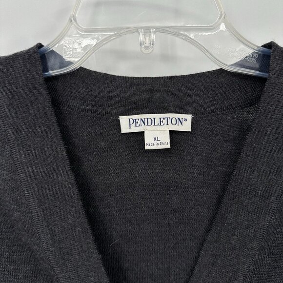 PENDLETON sweater vest cardigan 100% merino wool charcoal gray knit XL - Picture 6 of 6